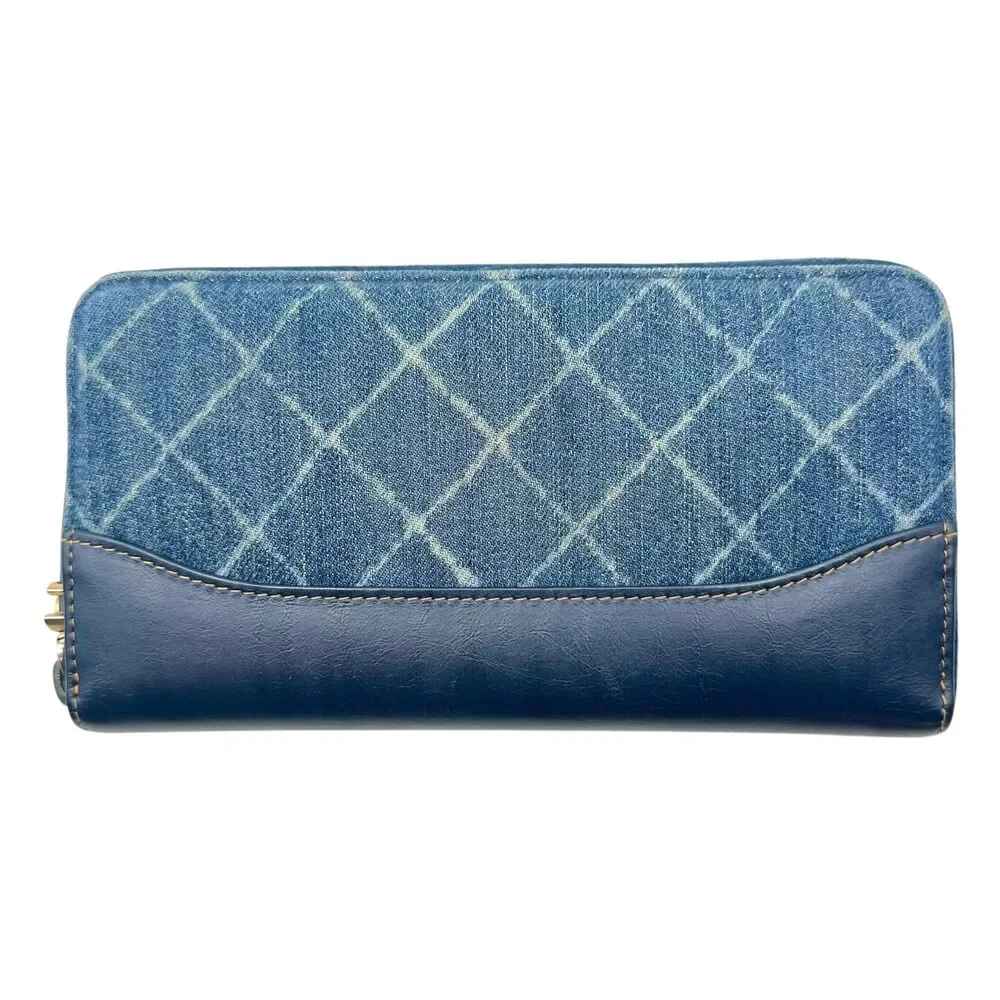 Chanel Blue Denim Matelasse Print Zip-Around Long Wallet - Picture 1 of 7